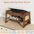 Shoe Rack Bench with Flip-Top Storage, 27.6" W x 15.7" H Solid Wood Entryway Bench Shoe Organizer with Cushion Side Hooks for Front Door Entrance Hallway Foyer Closet Living Room Bedroom