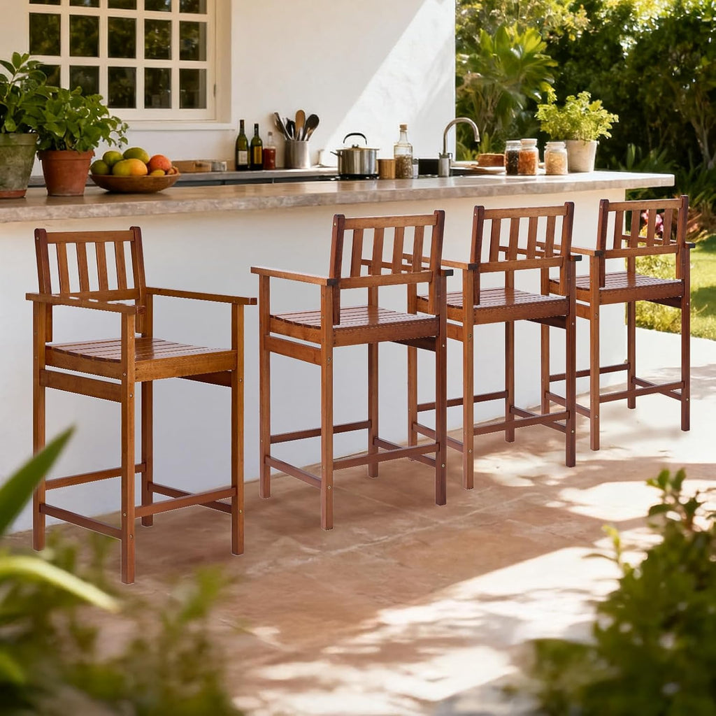 VINGLI Outdoor Bar Stools, Solid Wood Bar Stools Set of 2 Counter Height Bar Chairs for Outdoor Patio Garden Lawn