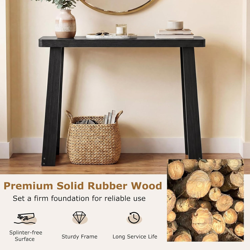 GOFLAME Solid Wood Console Table, 43” Narrow Long Sofa Tables Behind Couch, Rubber Wood, Home Display Accent Table, Farmhouse Entryway Tables for Hallway, Living Room, Foyer, Entry (Black)