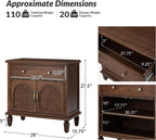 HULALA HOME End Table with Doors and Drawer, Traditional Side Table with Solid Wood Legs, Adjustable Shelf, Charging Station, Walnut