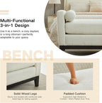 End of Bed Bench for Bedroom, 66.34'' Boucle Fabric Long King Size Bench with Black Legs for Entryway, Hallway, Cloakroom, Window Bench (White).