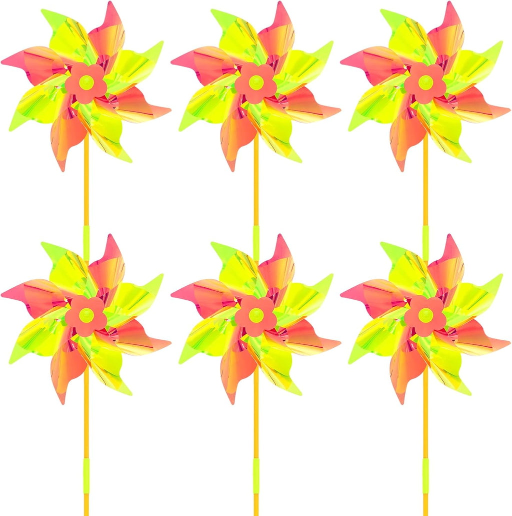 6 Pcs Reflective Pinwheels Wind Spinner for Yard and Garden, Decorative Windmill Toy Pinwheel for Kids, Colorful Garden Wind Spinners Outdoor Party Decorations, Pinwheels to Scare Birds Away