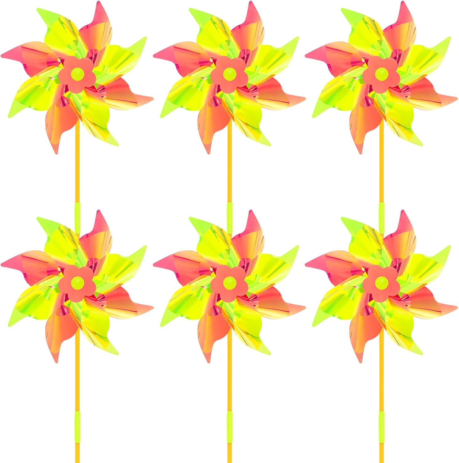 6 Pcs Reflective Pinwheels Wind Spinner for Yard and Garden, Decorative Windmill Toy Pinwheel for Kids, Colorful Garden Wind Spinners Outdoor Party Decorations, Pinwheels to Scare Birds Away