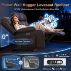 Power Loveseat Recliner Sofa with Massage & Heating, Zero Wall Hugger RV Reclining Couch with Bluetooth Speakers, LED Lights, Pillow, Drawer, USB Charging & Power Outlet for Home Theater & Gaming Room