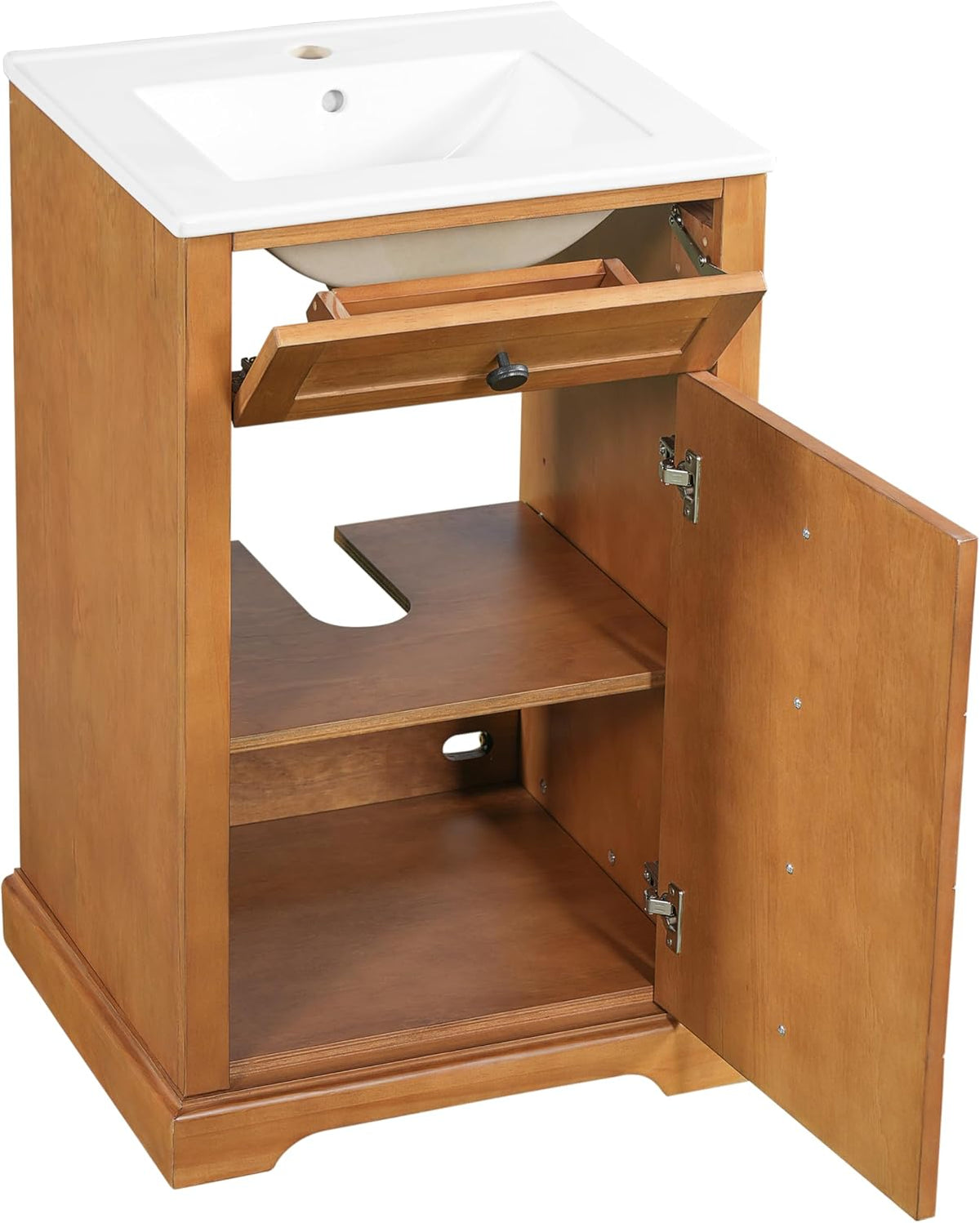 JIVOIT 20" Bathroom Vanity with Integrated Ceramic Sink, Wood Bathroom Cabinet with Adjustable Shelf, Soft-Closing Door, Solid Wood Bottom Frame for Small Space