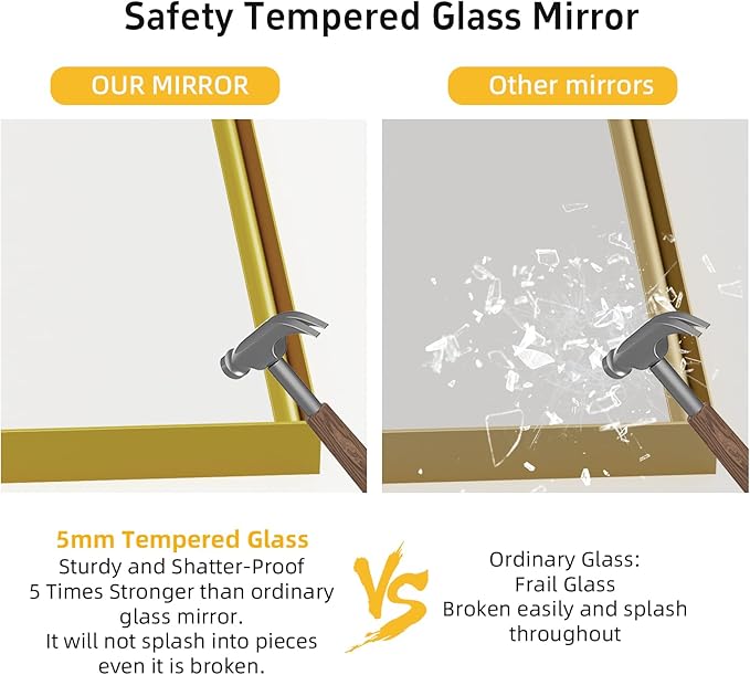 60x30 Inch Gold Bathroom Mirrors for Over Sink, Modern Rectangle Mirror, Large Framed Mirrors, Tempered Glass, Wall Mounted for Bedroom Living Room Horizontal/Vertical
