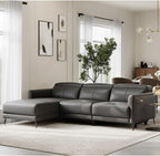 Valencia Andria 99.5" Reclining Leather Sectional Sofa, Reclining Couch with Left Hand Chaise | Italian Nappa 11000 Top Grain Leather | Power Reclining Seat with Adjustable Headrests - Cloudy Grey