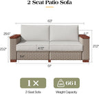 PaPaJet Outdoor Loveseat Patio Sofa, Wicker Couch with Solid Armrests & Legs, 4.7" Thick Cushion, UV-Resistant Modular Sofa for Porch, Backyard, Garden