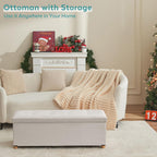 BRIAN & DANY 43 Inches Folding Storage Ottoman Bench, Ottoman with Storage Bench for Bedroom, Living Room, Entryway, with Legs, White