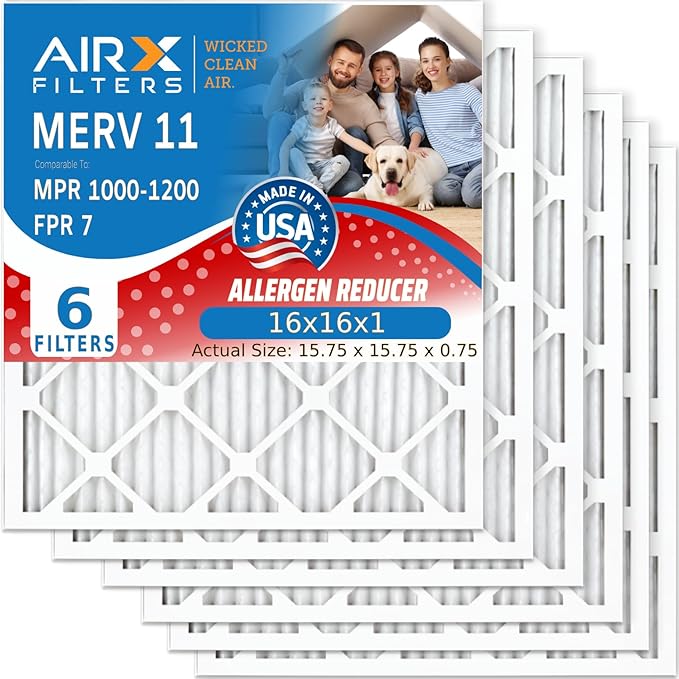 AIRX FILTERS WICKED CLEAN AIR. 16x16x1 Air Filter MERV 11 Electrostatic Pleated Air Conditioner Filter 6 Pack HVAC AC Furnace Filters