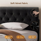King Size Bed Frame w/ Headboard,Velvet Fabric Upholstered Bed Frame,Black