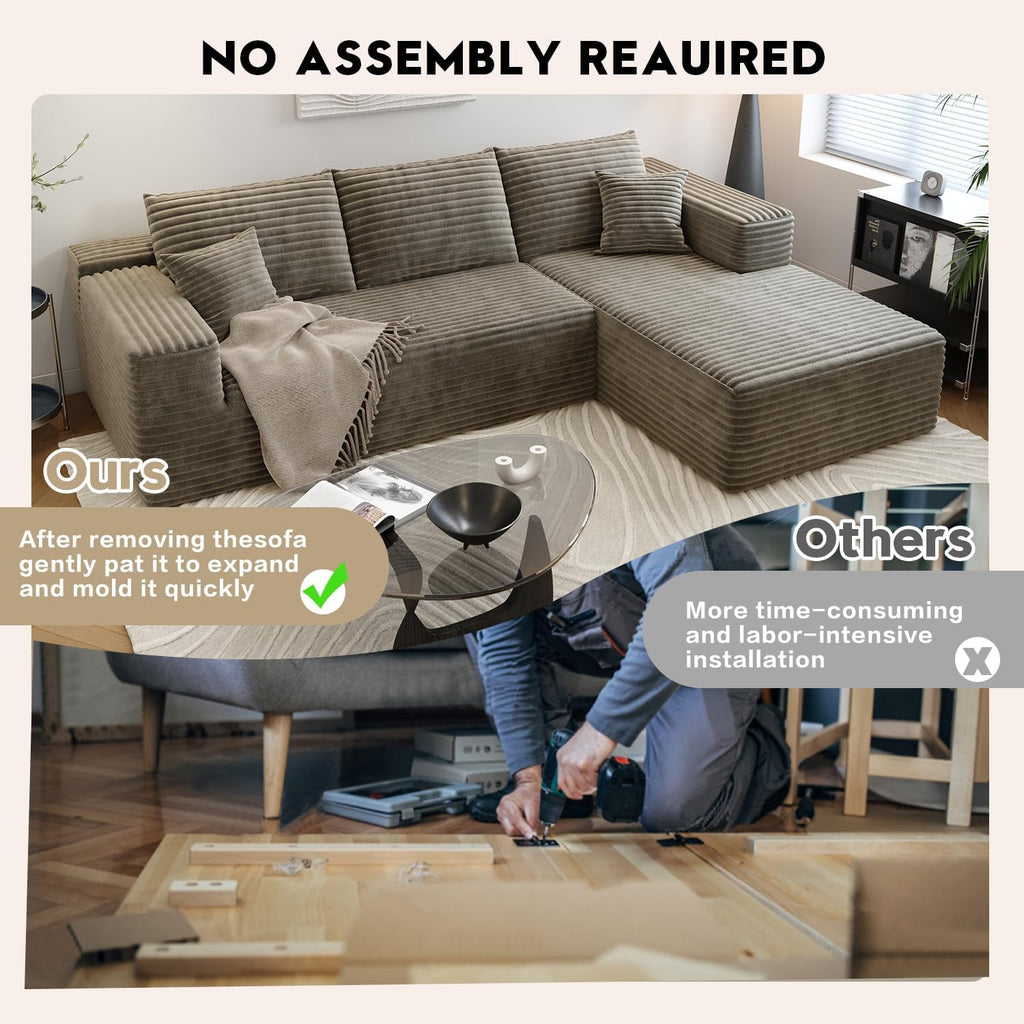 107.5" Cloud Sectional Couch with L-Shape Chaise,Modern Modular Sofa with Deep Seat, Upholstered Couches for Living Room Bedroom Apartments,No Assembly Required, (Camel,Right Facing Chaise)