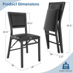 VECELO Folding Dining Chairs Set of 4, Metal Padded Foldable Seating with Comfortable Faux Leather, Space-Saving Portable Guest Seats for Kitchen & Office, No Assembly, Black