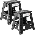 Casafield 16" Folding Step Stool with Handle (Set of 2), Black - Portable Collapsible Small Plastic Foot Stool for Adults - Use in the Kitchen, Bathroom and Bedroom