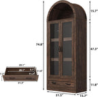 75" Tall Arched Kitchen Pantry Cabinet w Load-Bearing Steel Pipe,Modern Farmhouse Kitchens Storage Cabinet with Drawer and Glass Doors,Tall Arched Bookcase,Pantry Organizer(Rustic Brown)