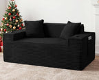61” Loveseat Sofa, Comfy Corduroy Couch with Cup Holders & Storage Pockets, Deep Seat 2-Seater Cloud Couches for Small Space Living Room No Assembly Required, Black