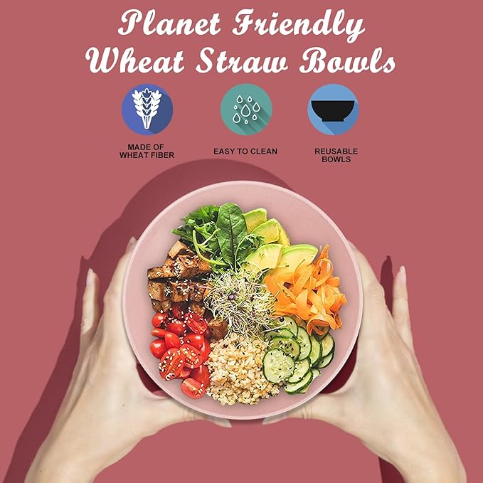 Wheat Straw Bowl Sets,6 PCS Unbreakable Cereal Bowl 36 OZ,Microwave and Dishwasher Safe Bowls,Kitchen Bowls BPA Free for Serving Soup,Oatmeal and Salad （Sakura）