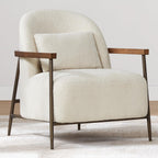 CHITA Accent Chair Set of 2, Sherpa Armchair with Wooden Armrest, Ivory