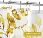 MitoVilla Yellow Floral Shower Curtain, Modern Plants Botanical Fabric Cloth Shower Curtains for Rustic Vintage Bathroom Decor, Fall Watercolor Eucalyptus Leaf, 72x72