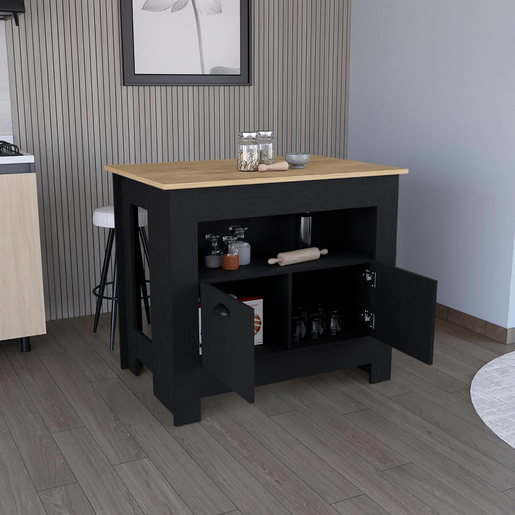 Kitchen Island Two Door Cabinet and Shelf with Multicolor | Ample storage with two doors and shelf