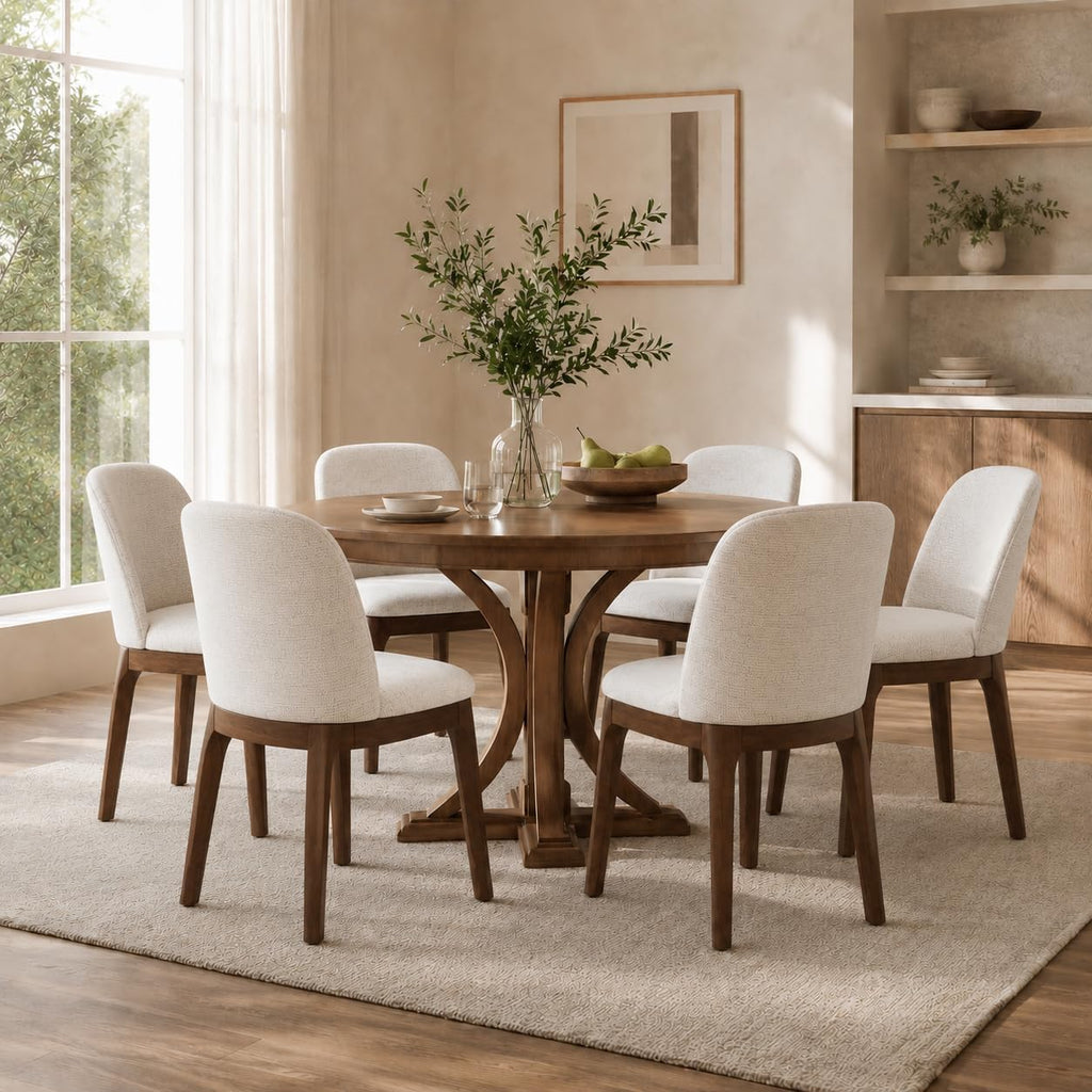 MALOL Wooden Dining Chairs Set of 6, Upholstered Kitchen & Dining Room Chairs with Thickened Wooden Legs, Farmhouse Side Chairs, Beige