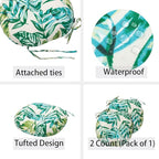 Bistro Chair Cushions 15 inch,Set of 2,Tufted Tropical Round Chair Cushions with Ties,15"x15"x4",Water Resistant Round Seat Cushion for Barstool,Patio Garden Kitchen Outdoor Furniture(Palm Leaf)