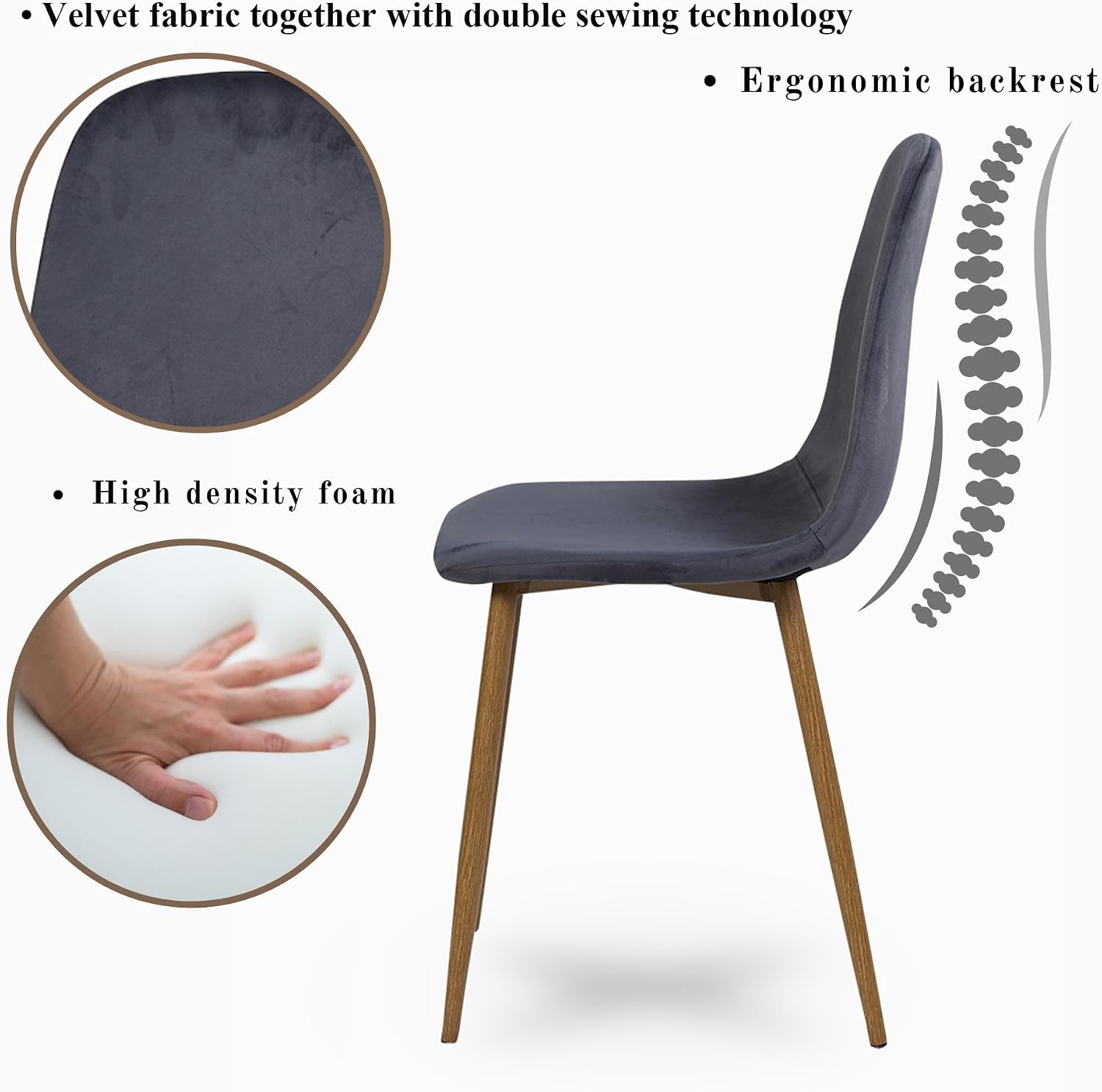 Homy Casa Mid-Century Modern Armless Dining Chairs Set, Upholstered with Velvet, Metal Legs, Perfect for Kitchen, Dining Room, Living or Restaurant, Grey