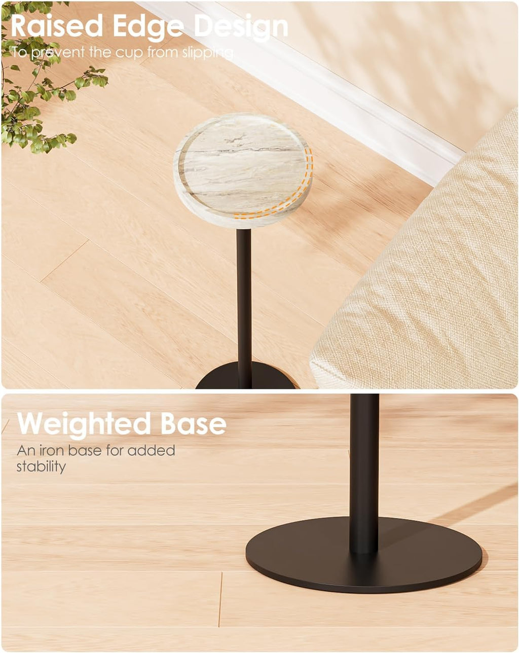 Drink Table, Small Pedestal Side Table, Round Cocktail Table, Circle Accent End Table with Metal Base, for Small Spaces (1, White Marble)