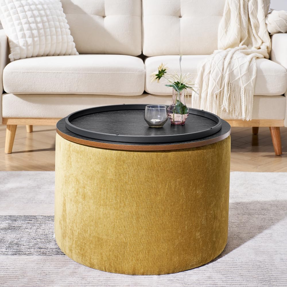 2-Piece Set Round Chenille Storage Ottoman, Equipped with a Drum Shaped Small Stool (style3)
