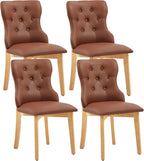 Eifizek Upholstered Dining Chairs Set of 4, PU Leather Button Tufted Parsons Side Chairs with Solid Wood Legs, Mid-Century Modern Accent Dining Room Chairs for Kitchen Restaurant & Living Room, Brown