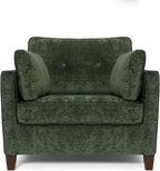 Luxury Oversized Accent Reading Chair for Living Room, 41", Chenille, Green | Upholstered Piping Single Armchairs with Comfy Tufted Backrest, Wood Legs, 2 Pillows for Bedroom, Office, Reception Area