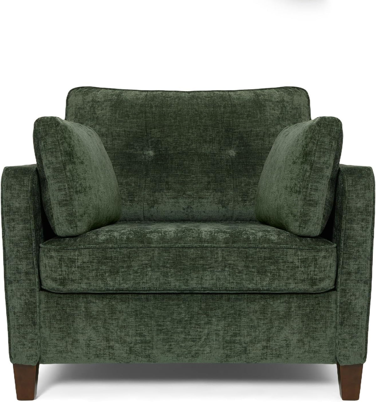 Luxury Oversized Accent Reading Chair for Living Room, 41", Chenille, Green | Upholstered Piping Single Armchairs with Comfy Tufted Backrest, Wood Legs, 2 Pillows for Bedroom, Office, Reception Area