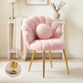 VINGLI Shell-Shaped Teddy Fleece Accent Vanity Chair with Back,Comfy Pink and Gold Desk Chair No Wheels,Cute Small Pearl Deco Pillow,Gift for Girls/Women,for Makeup,Office,Dining,Nail,Sewing,Bedroom