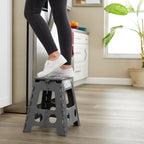 Casafield 16" Folding Step Stool with Handle (Set of 2), Gray - Portable Collapsible Small Plastic Foot Stool for Adults - Use in the Kitchen, Bathroom and Bedroom