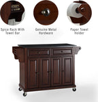 Crosley Furniture Full Size Granite Top Rolling Kitchen Island Storage Cart, Microwave Stand, Spice Rack, Mahogany