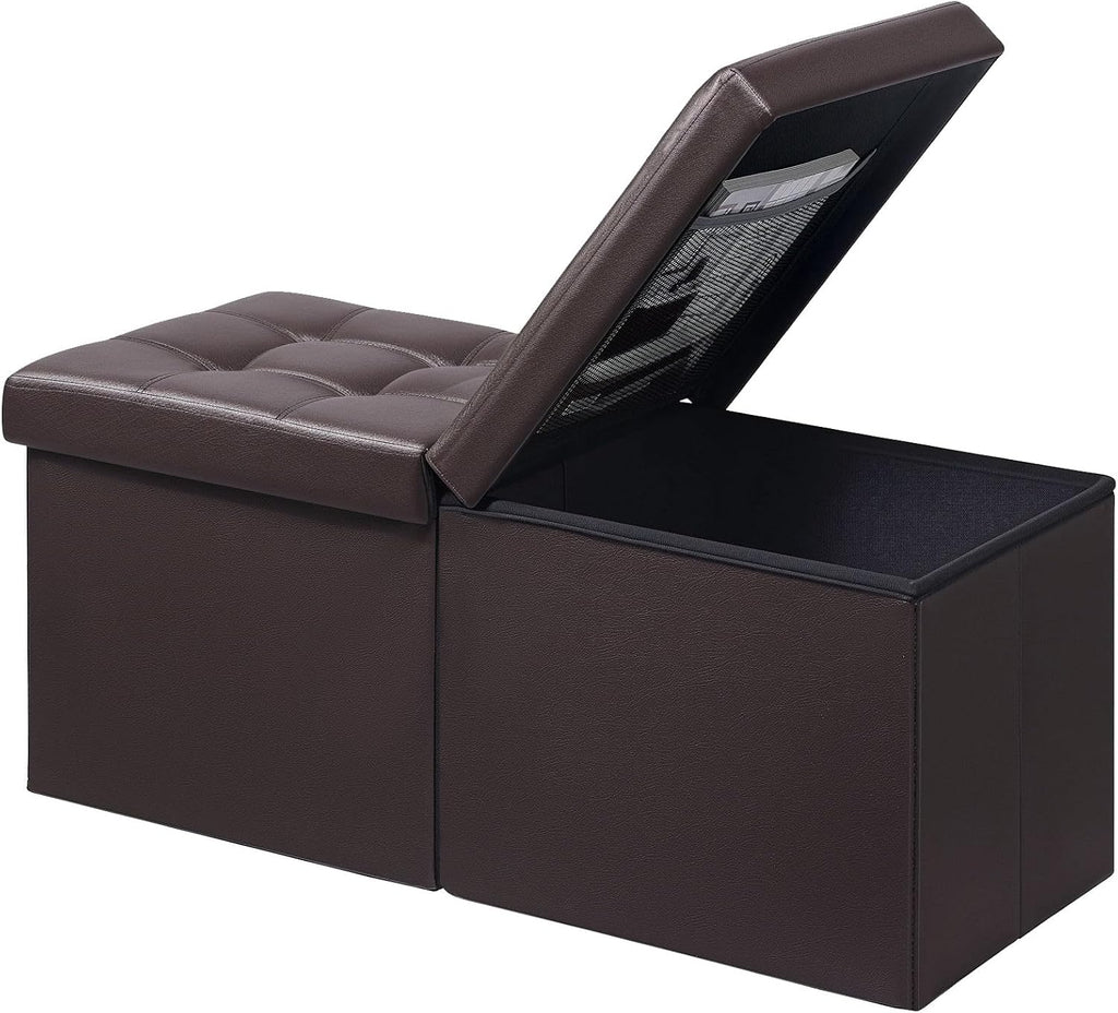 AmasSmile Footrest Ottoman Storage Bench,34" Leather Folding Chest,Brown | Large Ottoman with Storage,Thicker Foam Padded Seat,Livingroom,Dorm,Bedroom,Entryway,Easy to install,34 x 13 x 13in