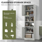 TANGZON 190CM Tall Kitchen Cupboard, 4-Door Storage Cabinet with Enclosed Cabinets, Open Compartments & Anti-tipping Kits, Freestanding Wooden Tall Sideboard for Pantry Dining Living Room (White Oak)