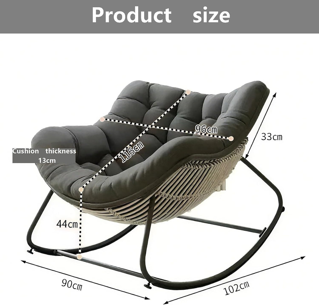 Rocking Chair with Cushion, Oversized Egg Chair Indoor Outdoor, All-Weather Lounge Rocker for Patio, Balcony, Garden(A,1 Chair)