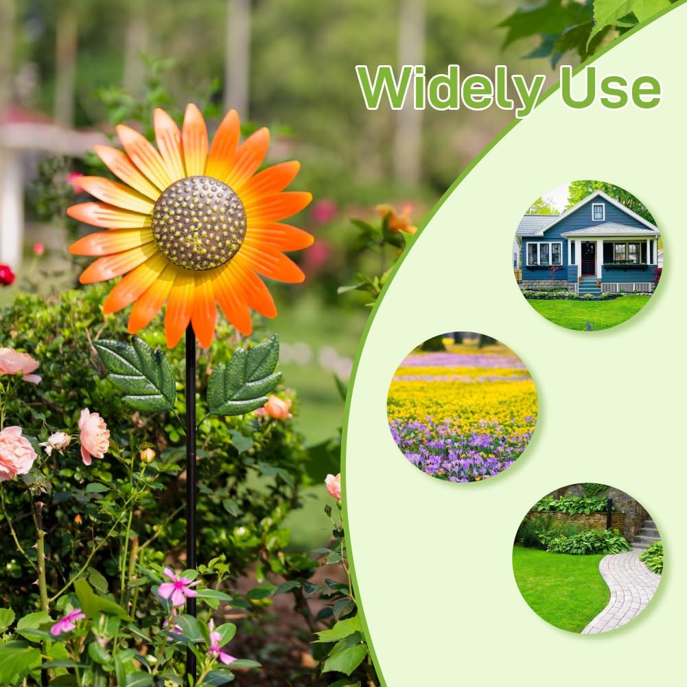 Sunflower Wind Spinner,Garden Windmills and Spinners for Yard,Metal Flowers for Outside,Metal Kinetic Wind Sculptures, 12.8 * 57 Inches