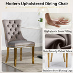 5 Piece Marble Dining Set for 4, 70.87" Rectangular Dining Room Table with 4 Grey Velvet Chairs, Gold Stainless Steel Frame, Luxury Modern Kitchen Table Set for Dining Room, Easy Assembly