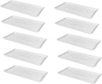 SUNPACK 10" x 20" Heavy Duty Shallow Plastic Seed Starting Tray, White, 1" (Pack of 10) - Lined with Drainage Holes for Excess Water and Aeration, Ideal for Greenhouses or Indoor Gardening