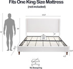 54" Extra-Tall Headboard Bed Frame - Heavy Duty Wingback Upholstered Platform Bed in Premium Chenille, Supports 1000lbs, No Box Spring Needed, Solid Wood Feet (Textured Ivory Canvas, King)