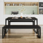 SHA CERLIN Kitchen Dining Table Set for 4 with Benches, Rustic Small Space Saving Dinette, Heavy Duty Metal Frame