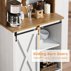 BestHaped Farmhouse Coffee Station with 3 Tier Storage Hutch & 6 Hooks - 56 Inch Small Coffee Bar Table with Adjustable Shelves for Living/Dining Room