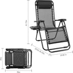 Sweetcrispy Zero Gravity Chairs Set of 2, Outdoor Folding Patio Lounge Chair with Cup Holder Tray, Portable Beach Camping Recliner for Poolside, Garden, Backyard, Lawn, Solid Black