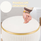 Adjustable Vanity Stool, Velvet Makeup Stool with Storage Beige | Small Vanity Chair, 360° Swivel Round Ottoman with Gold Base for Living Room, Bedroom