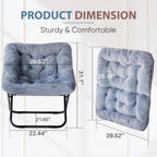 DUMOS Faux Fur Saucer Chair for Adults, Living Room Folding Lounge Chair | Comfy Soft Square Oversized Chair with Metal Frame Moon Seat, Portable Anti-Slip for Living Bedroom Dorm, Grey