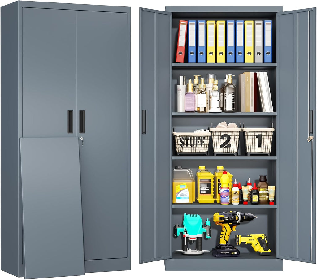 BESFUR Metal Storage Cabinet, 71" H Steel Locking Storage Cabinet with 2 Doors and 4 Shelves for Garage, Office, Classroom