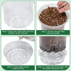 20 Pack 5 Inch Clear Self Watering Plant Pots with Bottom Water Tray & Watering Rope, Transparent Nursery Pots with Drainage for Seedlings, Herbs, and Houseplants