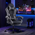 Ergonomic Gaming & Office Chair, Footrest, Racing Design Black/Grey | PVC with headrest,lumbar, Adjustable Height recliner for adults 2D-Linkage Armrests for 300LBS